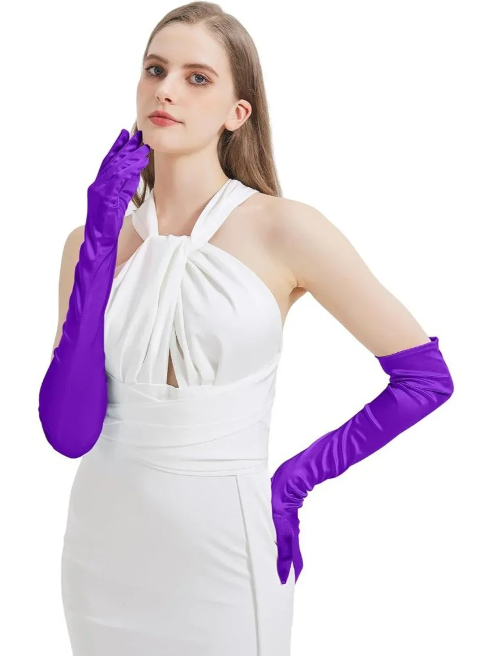 Women's Purple Satin Opera Elbow Length 1920s Flapper Long Gloves Party